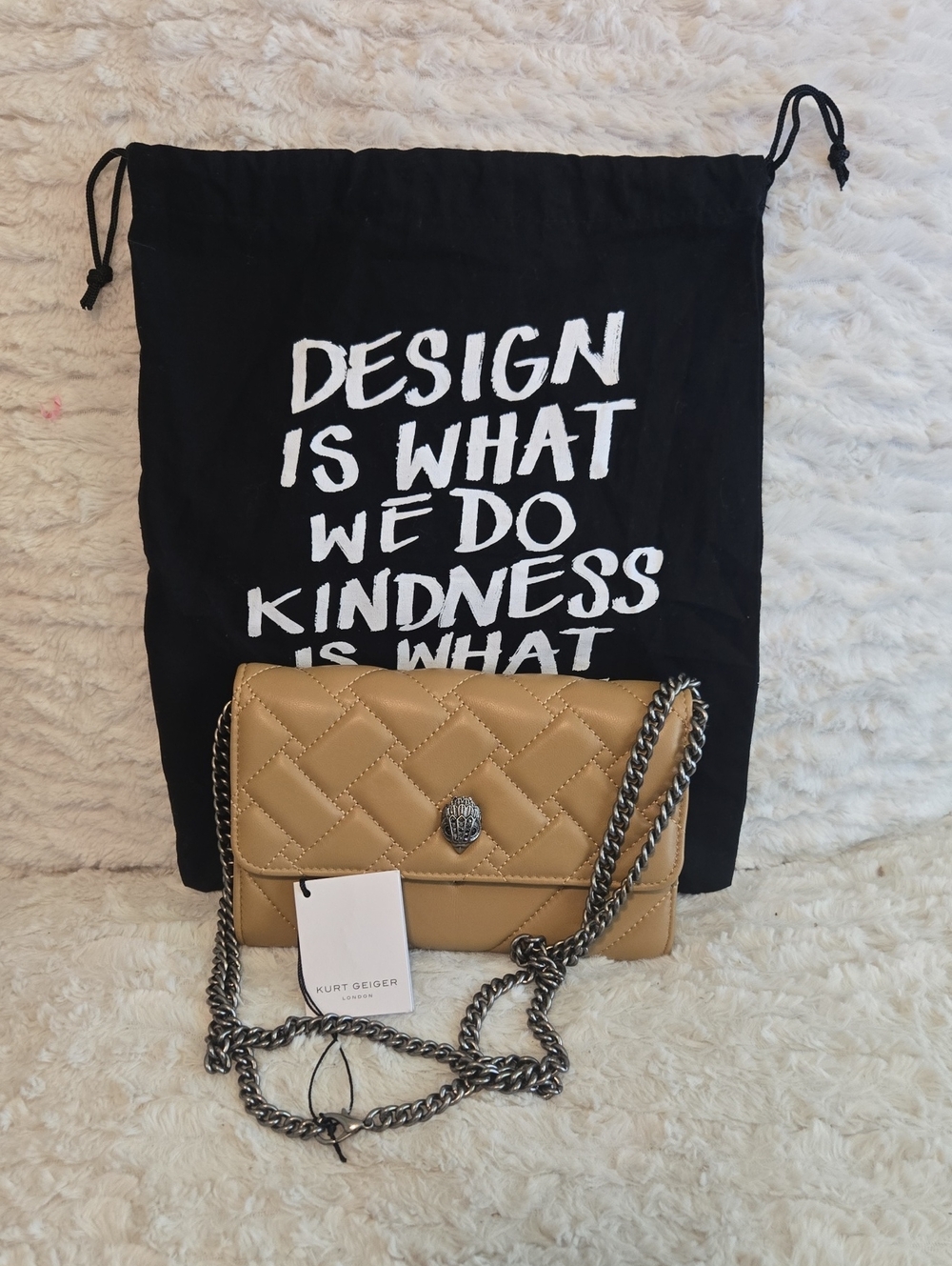 Kurt Geiger Beige Quilted Chain Crossbody Bag NWT